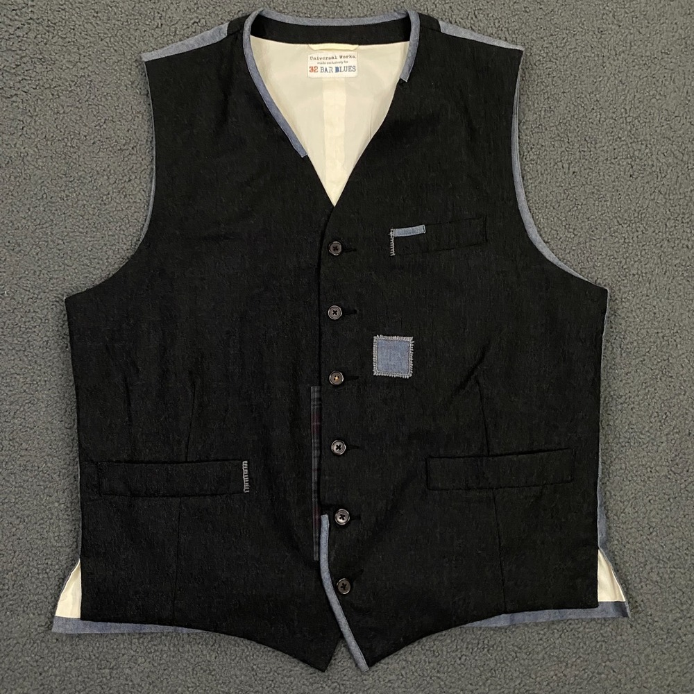 Universal Works x 32 Bar Blues Vest size Large Patchwork Waistcoat Western Wool